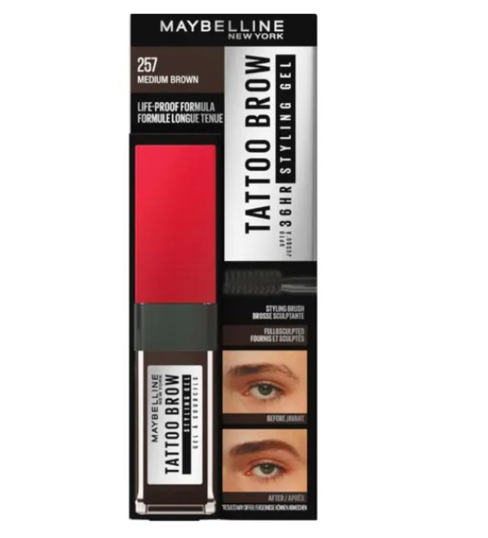 12x  Maybelline Tattoo Brow 35Hr Styling Gel 257 Medium Brown