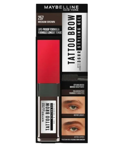 12x  Maybelline Tattoo Brow 35Hr Styling Gel 257 Medium Brown